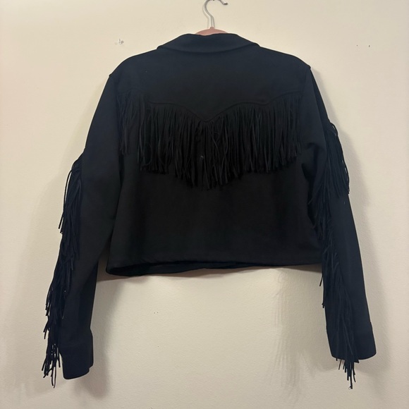 Wrangler black cropped fringe jacket women’s XL rodeo cowgirl retro rocker - Picture 3 of 7
